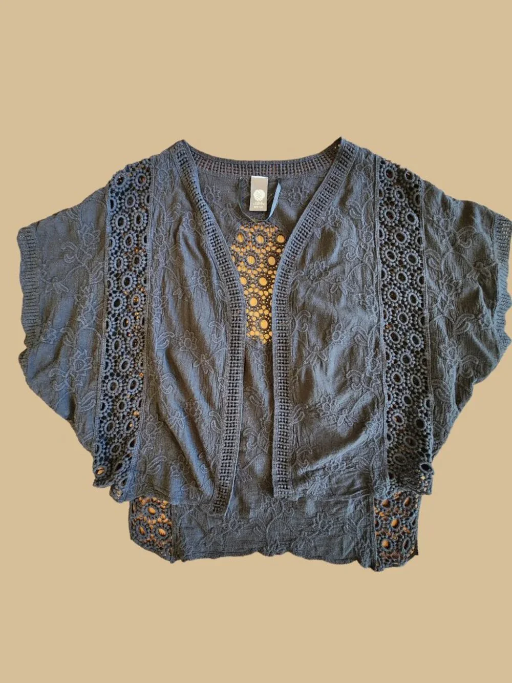 Vince Camuto Embroidered Lace and Crochet Cardigan Shrug Topper